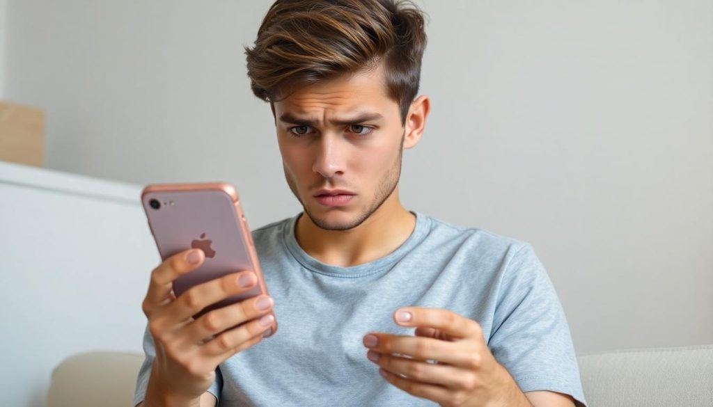 A young man looking concerned that he might be involved in a TikTok scam