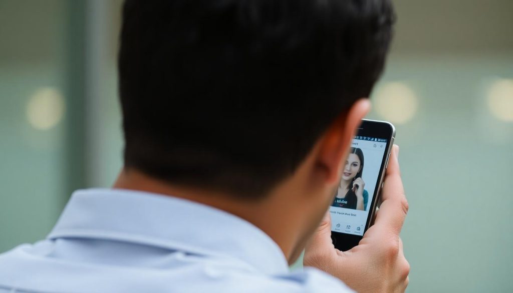 This man may be being duped in a Viber scam while having a video chat with an unknown woman