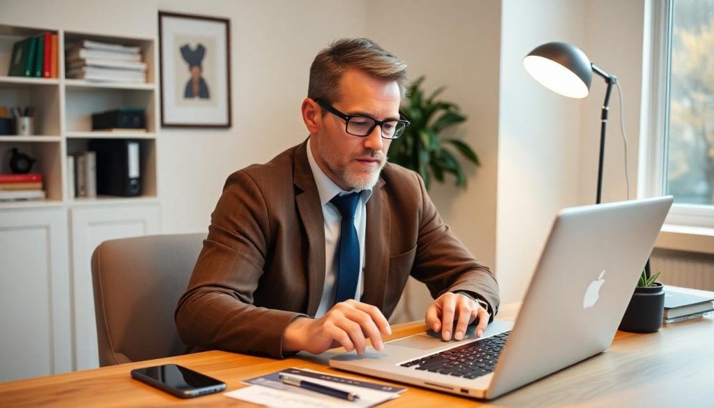 A man checking his online transactions to avoid being a Weatherbys Bank fraud victim