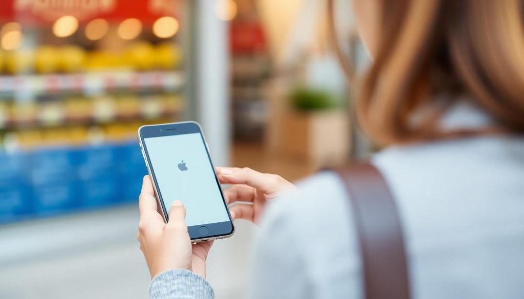 A woman using her mobile phone but is she going to become an Apple Pay scam victim?