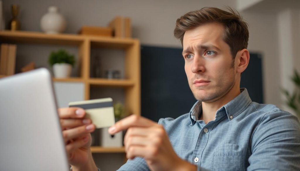 A man about to make an online payment but is he going to be a Skrill scam victim?