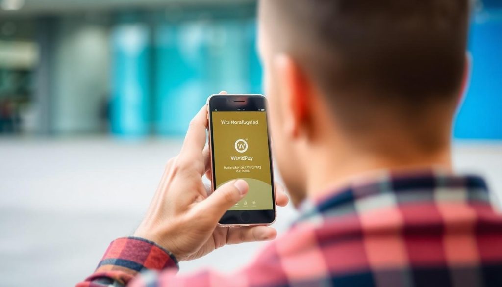 A man about to transfer money via his mobile phone but is he about to become a victim of a Worldpay scam?