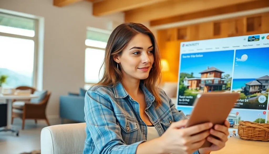 A picture of a woman browsing holiday lets on her laptop