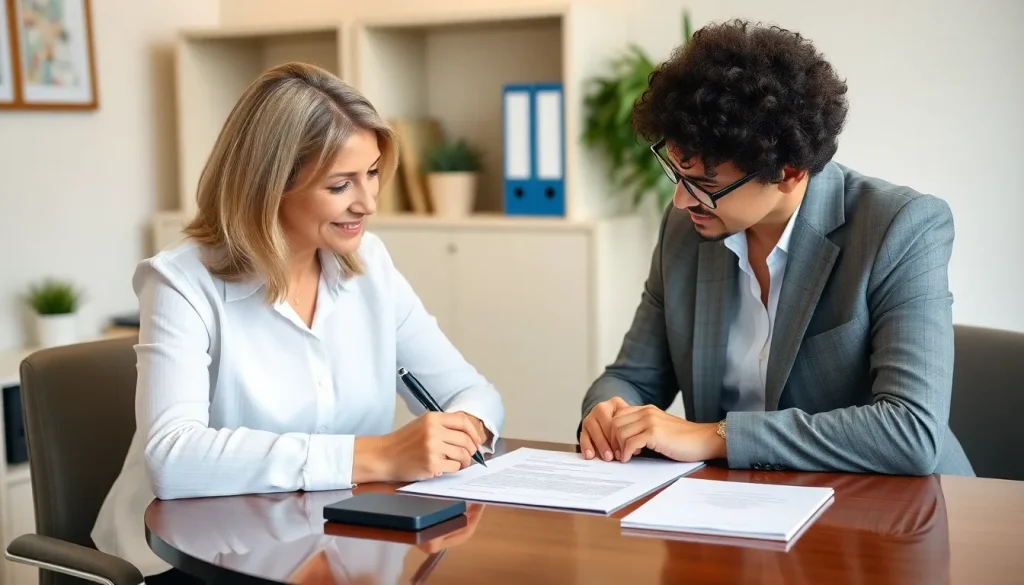 A woman about to sign a life insurance policy in front of her broker