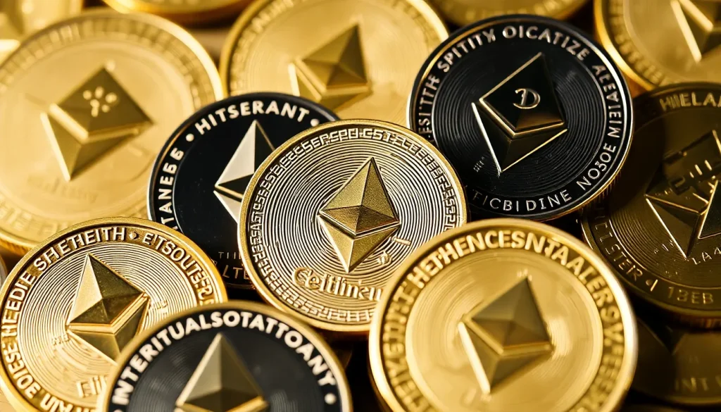 A pile of Ethereum coins