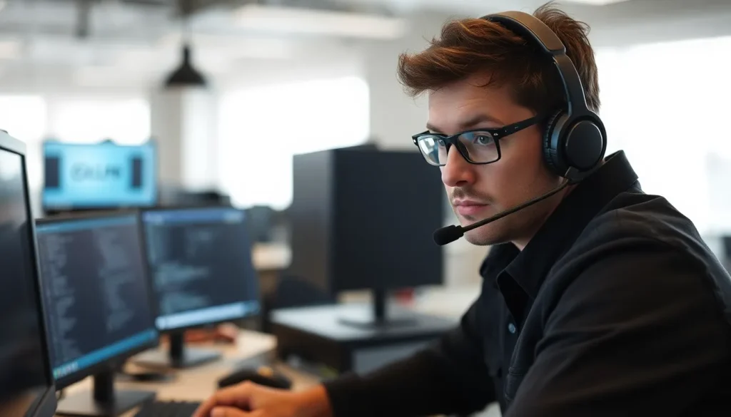 A photo of an IT Support Advisor on the phone