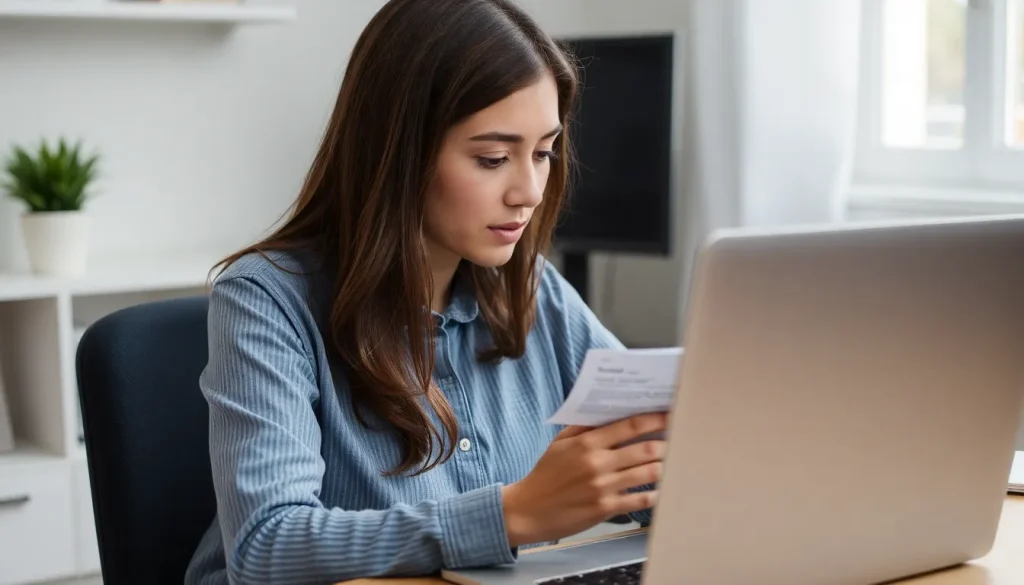 A young woman checking if an email she's received is a scam