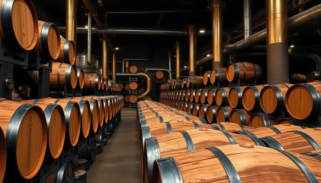 A distillery full of whisky casks.