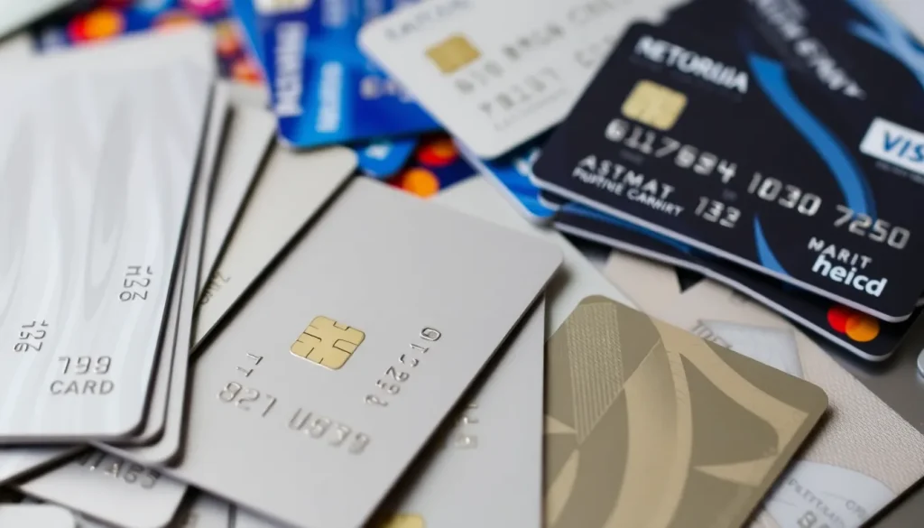 A pile of different credit cards.