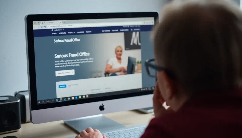 A woman looking at the Serious Fraud Office website on her PC.